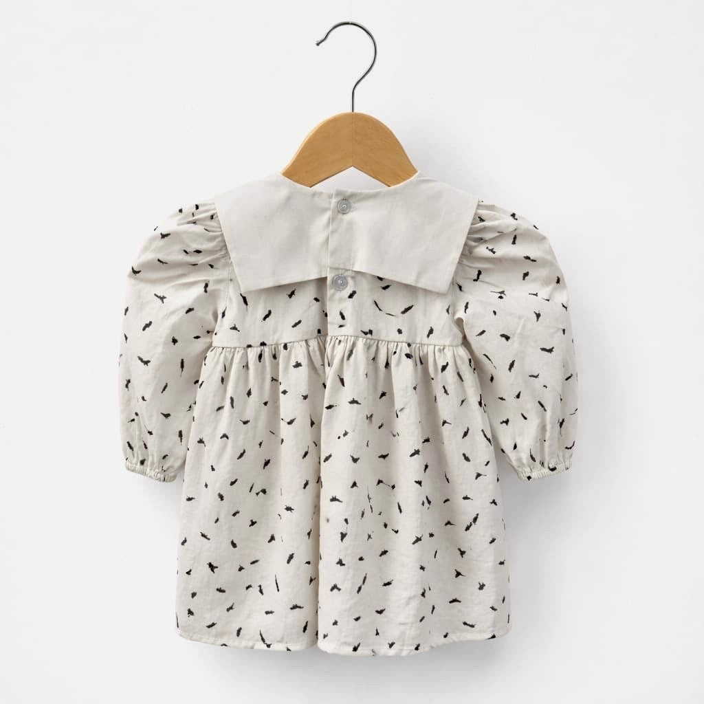 Minimal Print Baby Dress with Puff Sleeves