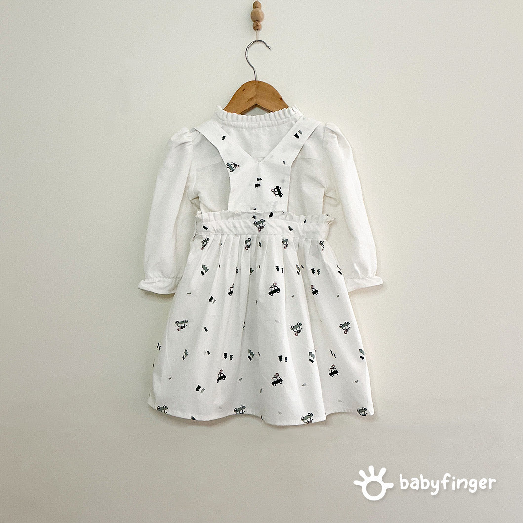 Baby Girls’ Striped Suspender Dress with White Full-Sleeve Top – 2-Piece Set