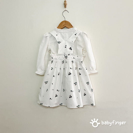 Baby Girls’ Striped Suspender Dress with White Full-Sleeve Top – 2-Piece Set