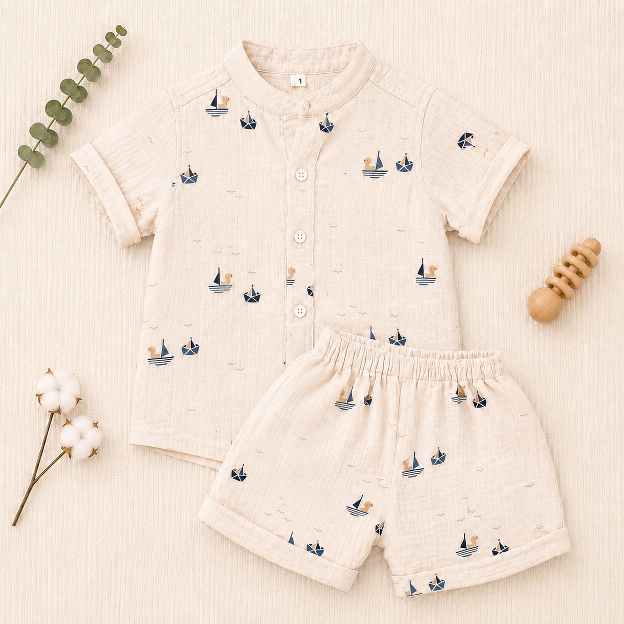Sailboat Print Shirt & Shorts Set