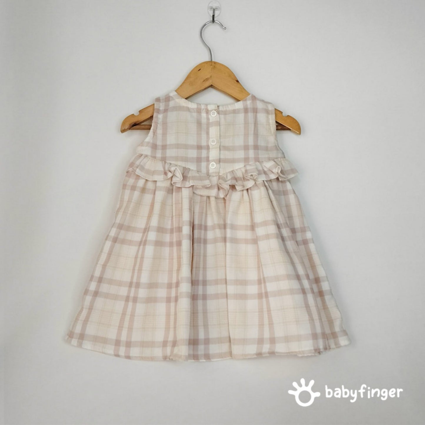 Beige & Cream Checkered Baby Dress with Ruffle Detail