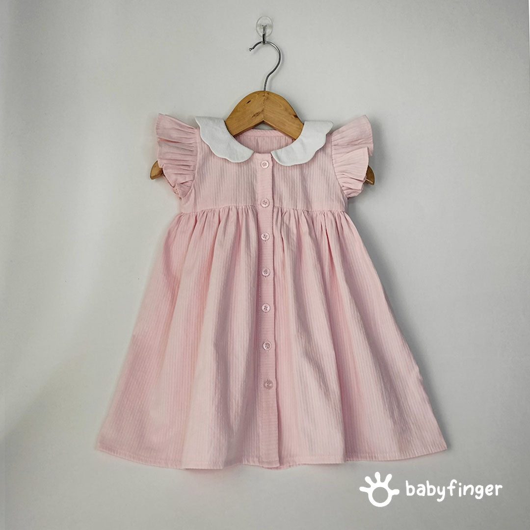 Baby Pink Cotton Button-Down Dress For kids