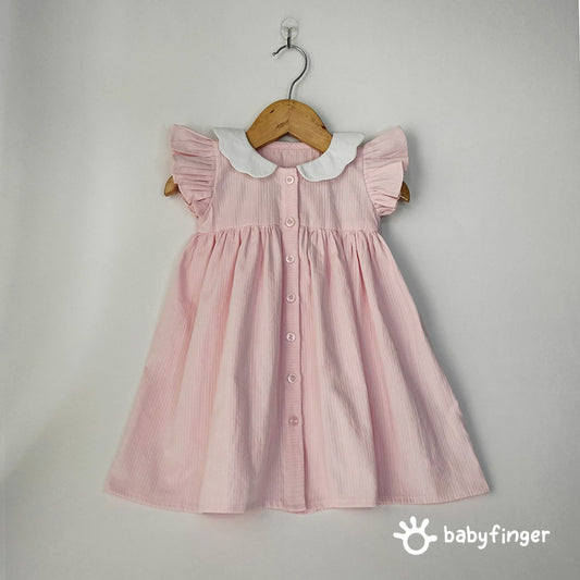 Baby Pink Cotton Button-Down Dress For kids