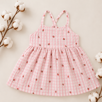 Pink Strawberry Check Baby Dress