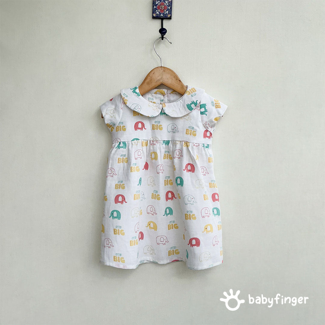 Playful Elephants Peter Pan Collar Kids Dress