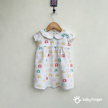 Playful Elephants Peter Pan Collar Kids Dress