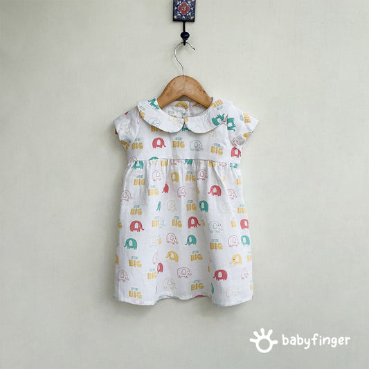 Playful Elephants Peter Pan Collar Kids Dress