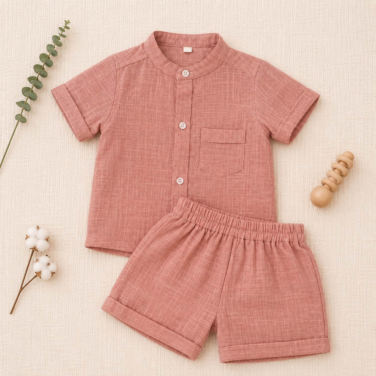 Dusty Rose Shirt & Shorts Set