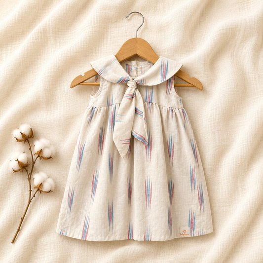 Elegant Muslin Sailor Collar Bow Dress for Baby Girls