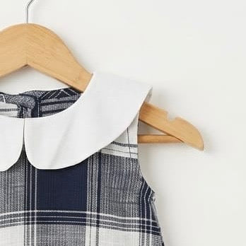 NavyBlue Plaid Baby Dress with Peter Pan Collar