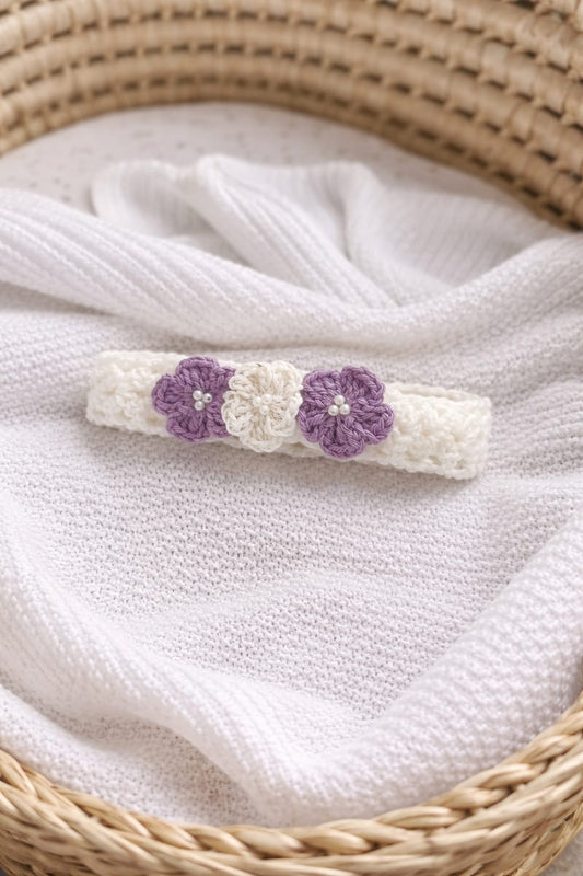 Handmade Crochet Baby Headband with Lavender Flower