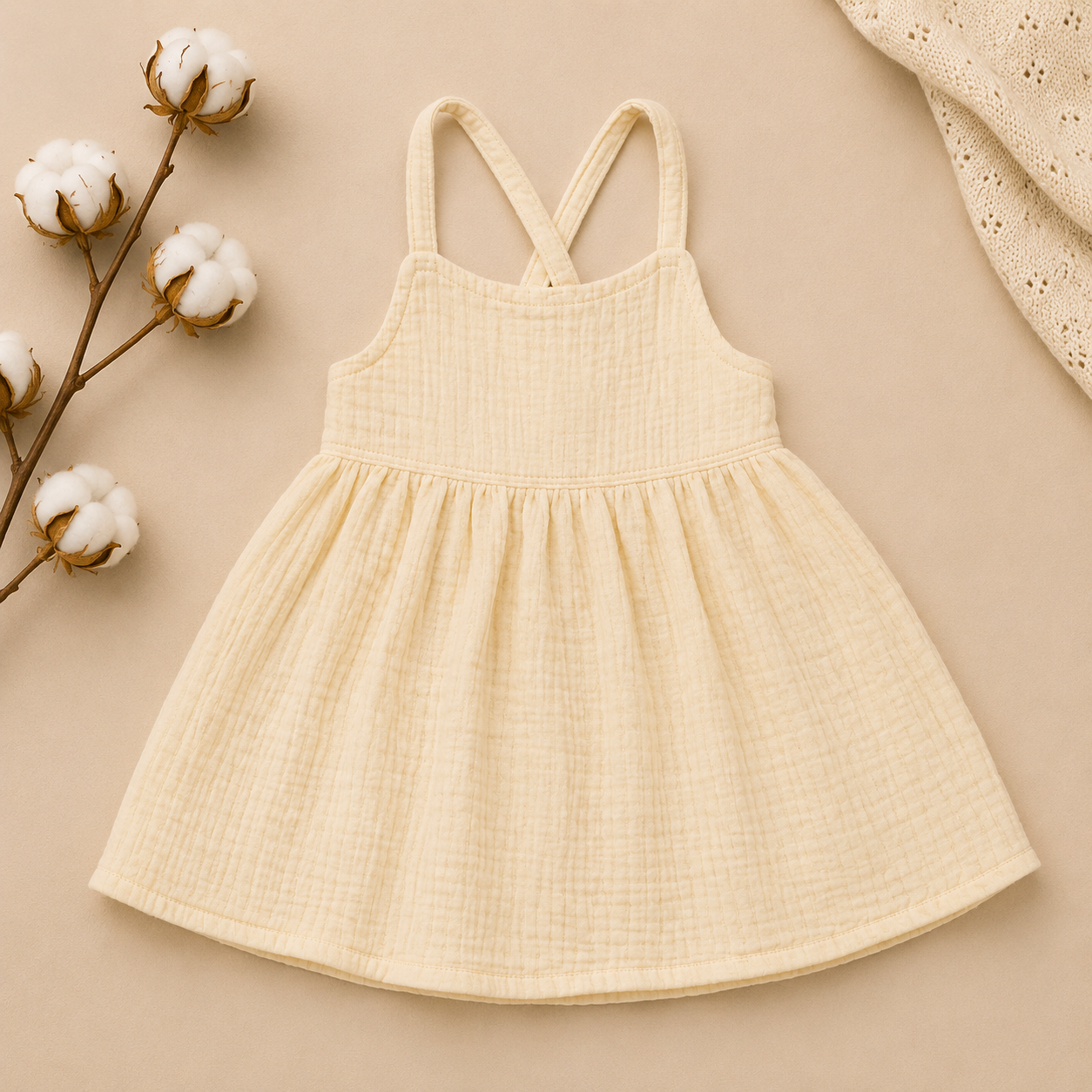 Classic Cream Muslin Baby Dress