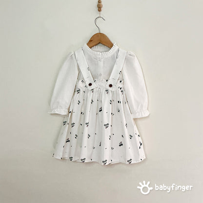 Baby Girls’ Striped Suspender Dress with White Full-Sleeve Top – 2-Piece Set