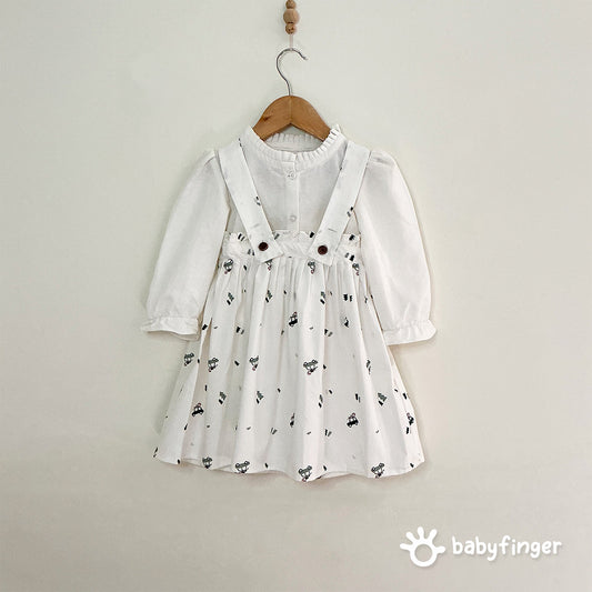 Baby Girls’ Striped Suspender Dress with White Full-Sleeve Top – 2-Piece Set