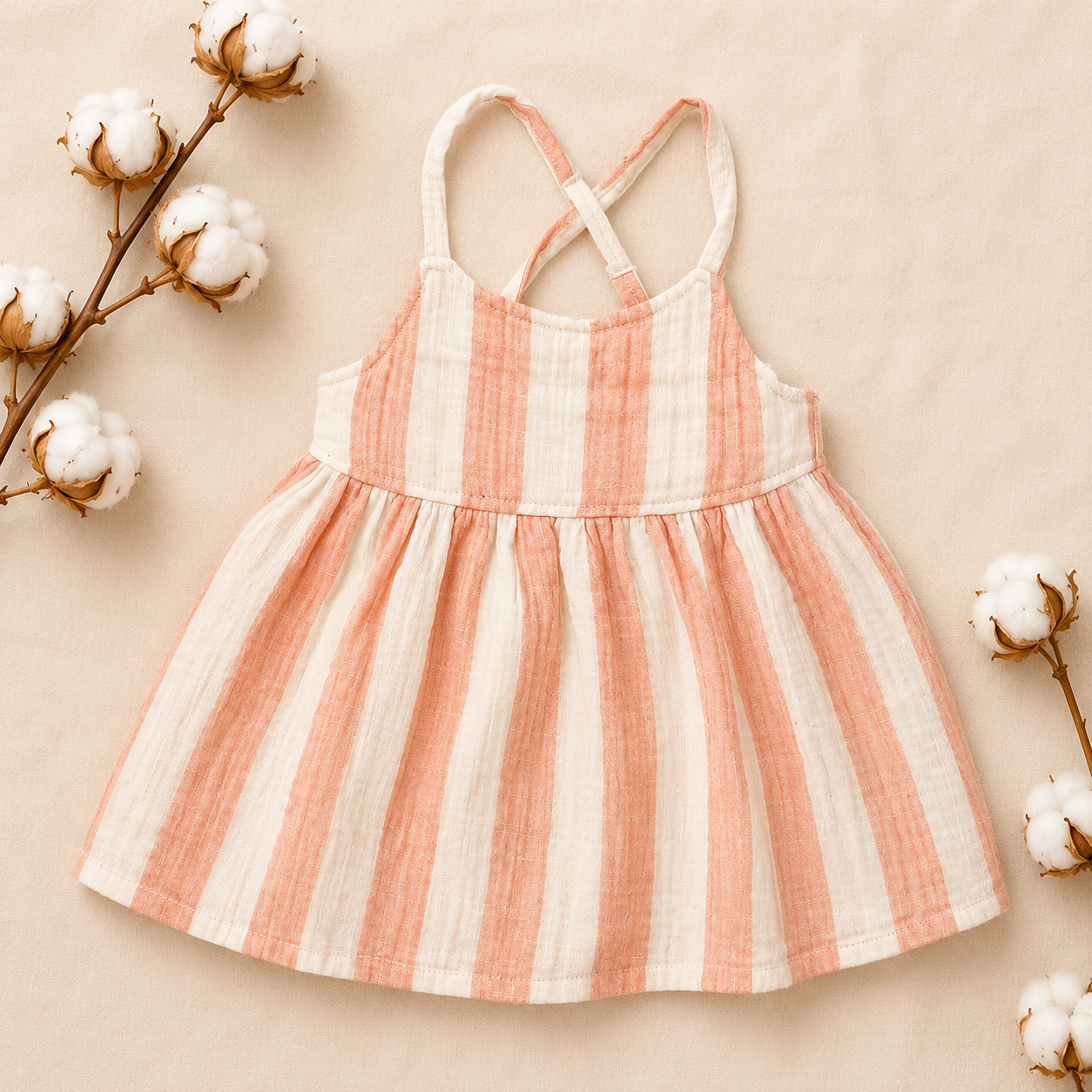 Peach Stripe Muslin Baby Dress