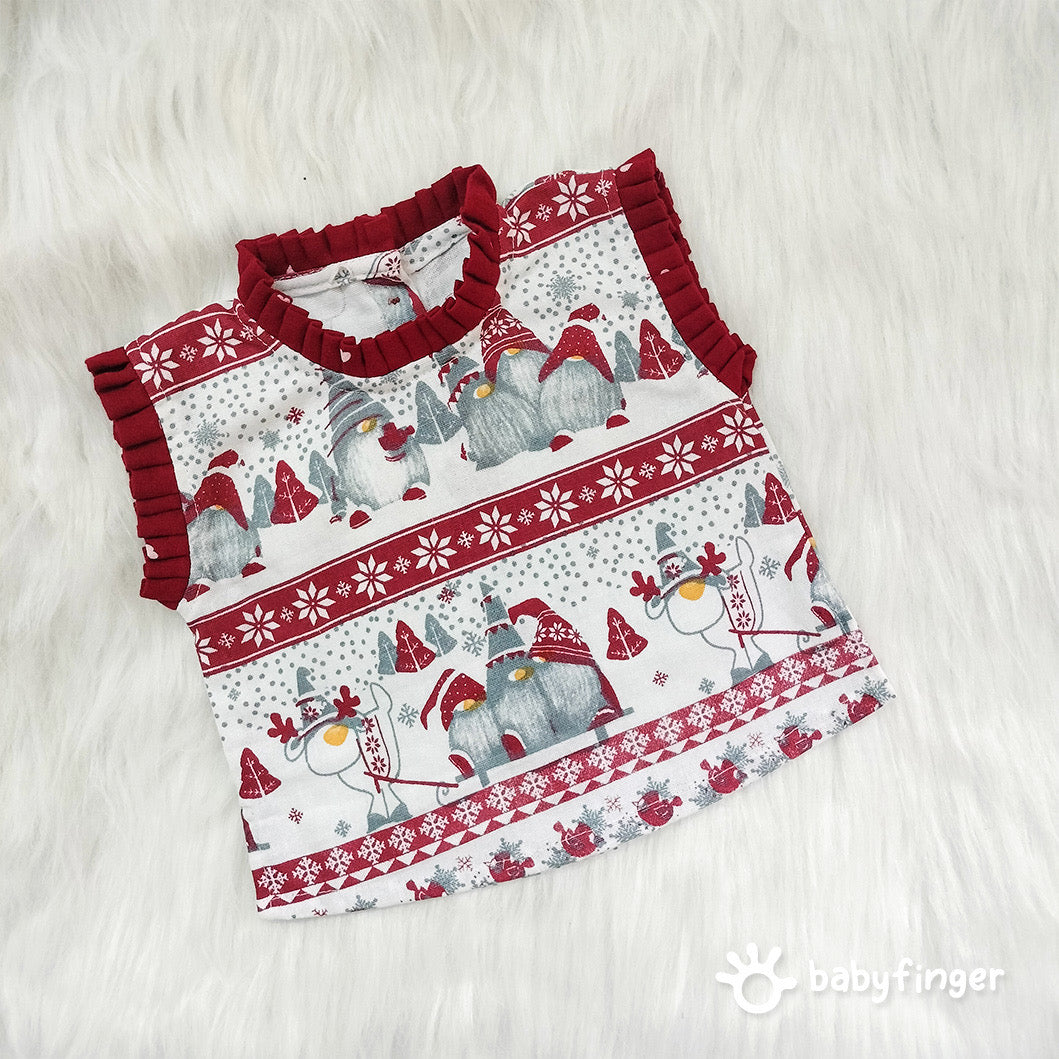 Baby Girls’ Christmas Print Cotton Crop Top – Red & White
