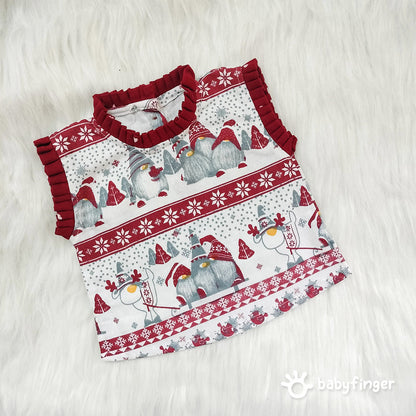 Baby Girls’ Christmas Print Cotton Crop Top – Red & White