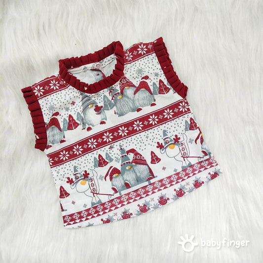 Baby Girls’ Christmas Print Cotton Crop Top – Red & White
