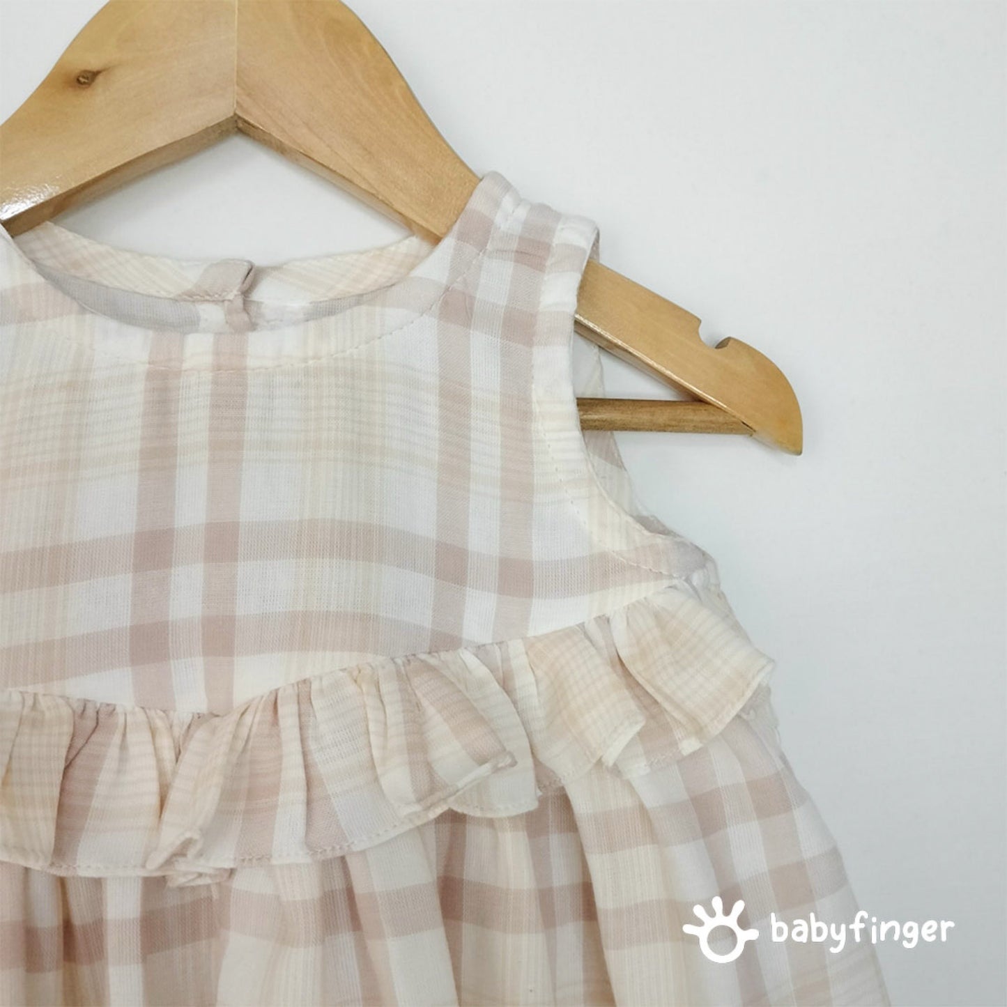 Beige & Cream Checkered Baby Dress with Ruffle Detail