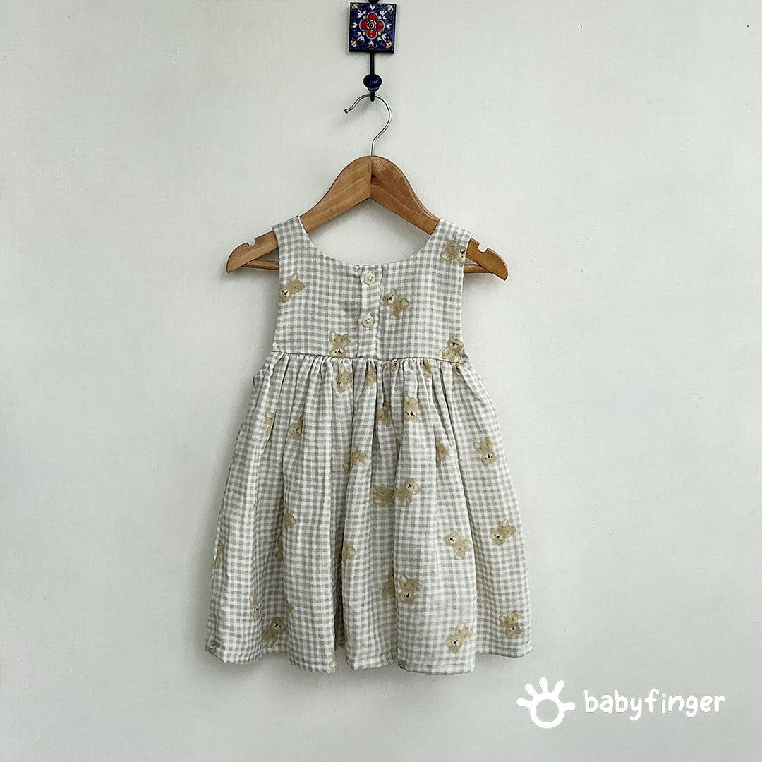 Teddy Bear Check Pinafore Dress for Kids