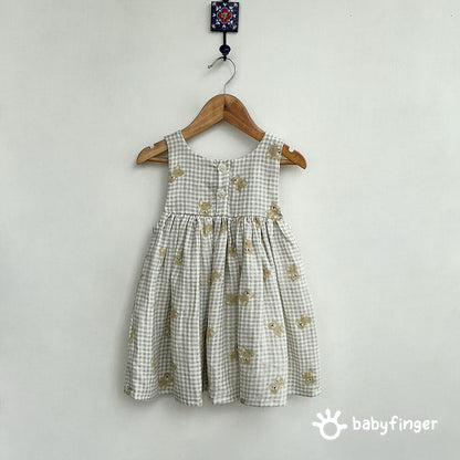 Teddy Bear Check Pinafore Dress for Kids