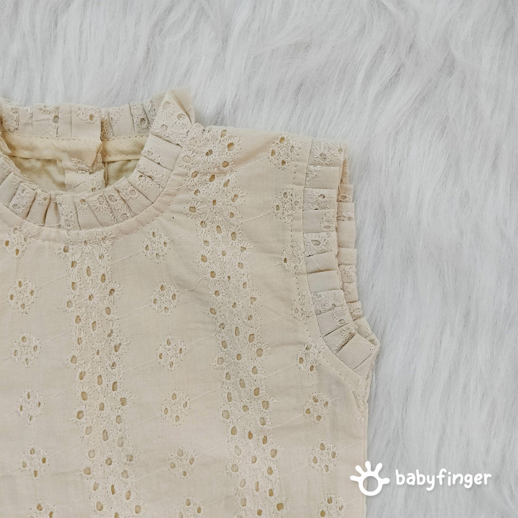 Baby Girls’ Embroidered Cotton Crop Top – Cream