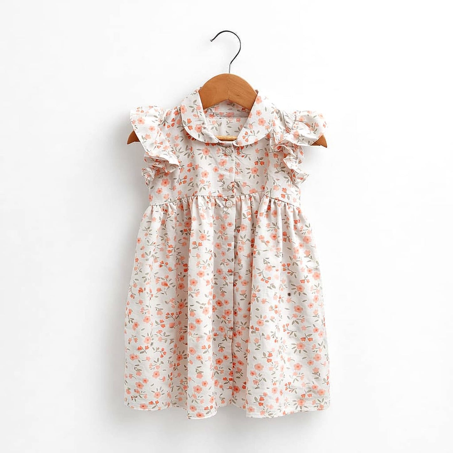 Floral Ruffle Sleeve Baby Dress with Peter Pan Collar
