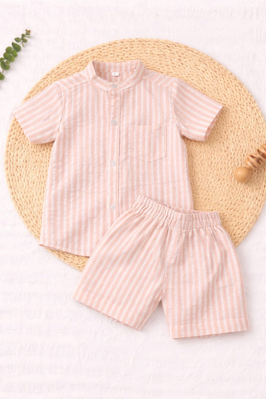 Baby Boy Peach Striped Shirt & Shorts Set