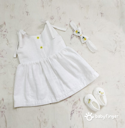 White Floral Baby Frock Set with Booties & Headband