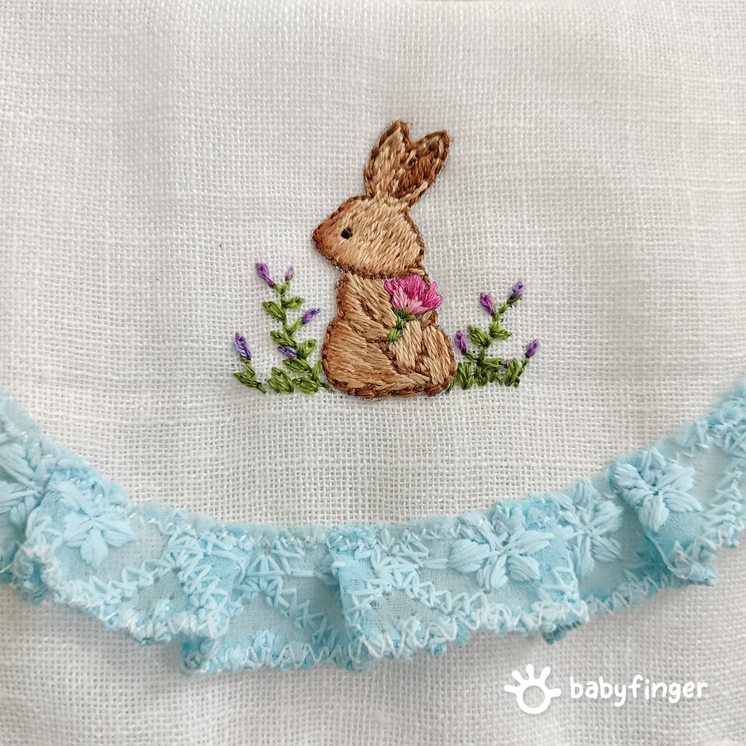 Vintage-Inspired Baby Girl Frock in Sky Blue & White with Bunny Embroidery