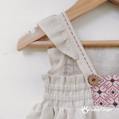 Floral Embroidered Ruffle Shoulder Baby Dress – Cream