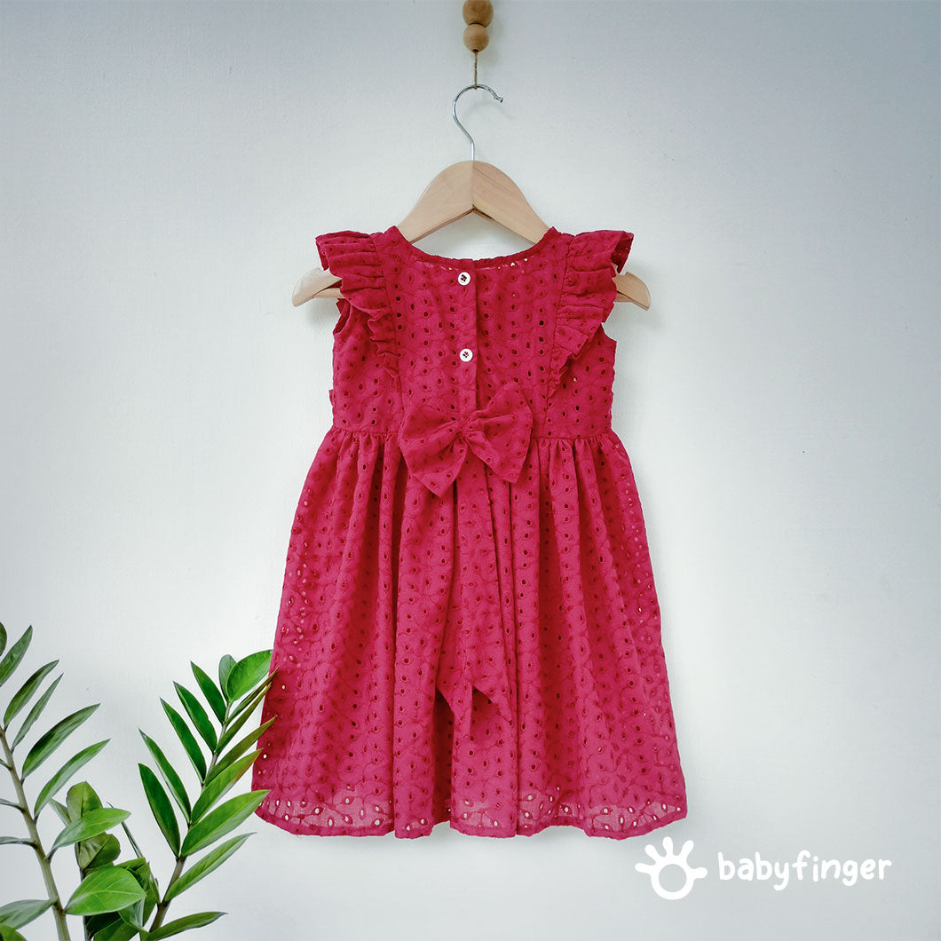 Girls' Maroon Hakoba Cotton Dress – Elegant & Classic Design