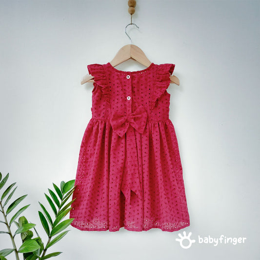 Girls' Maroon Hakoba Cotton Dress – Elegant & Classic Design