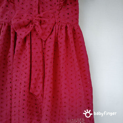 Girls' Maroon Hakoba Cotton Dress – Elegant & Classic Design