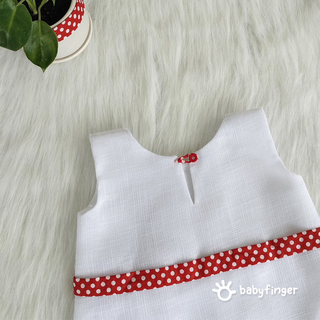 Classic White Baby Dress with Red Polka Dot Bow