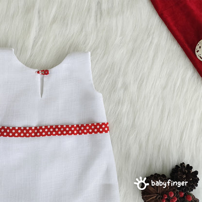 Classic White Baby Dress with Red Polka Dot Bow