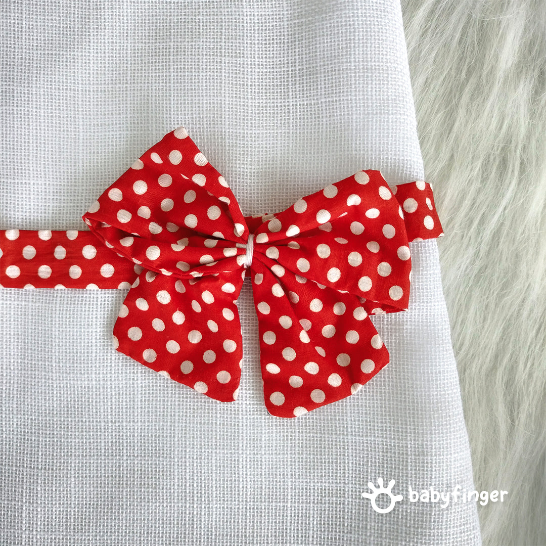Classic White Baby Dress with Red Polka Dot Bow