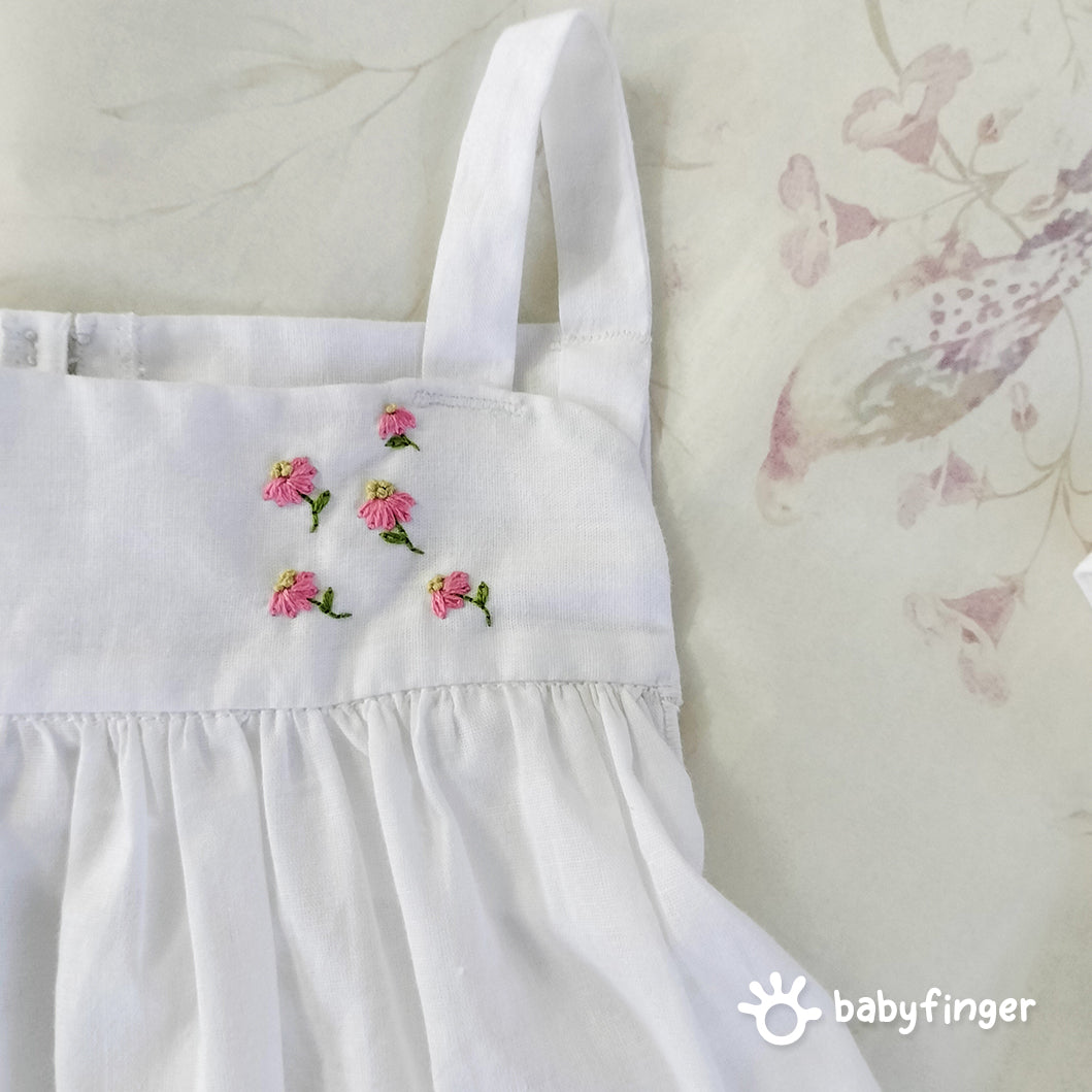 White Cotton Embroidered Dress with Matching Headband – Girls’ Elegant Outfit