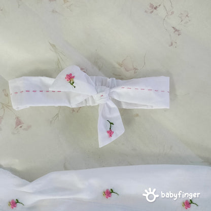 White Cotton Embroidered Dress with Matching Headband – Girls’ Elegant Outfit