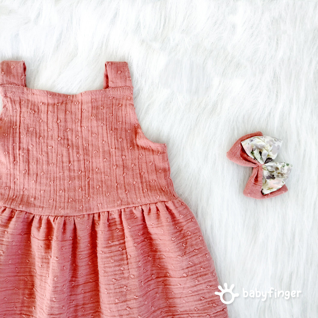 Blush Pink Cotton Frock with Floral Inner Lining & Bow Accessories